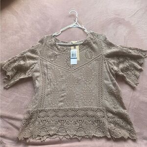 Crochet Lace Boho Top in Taupe